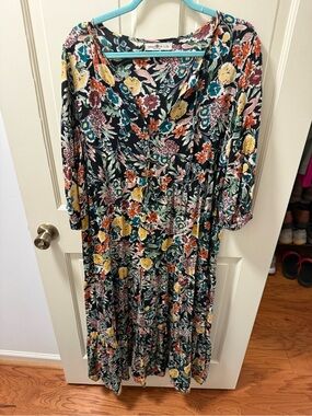 NATURAL LIFE Black Floral Maxi Dress with Yellow & Pink Accents